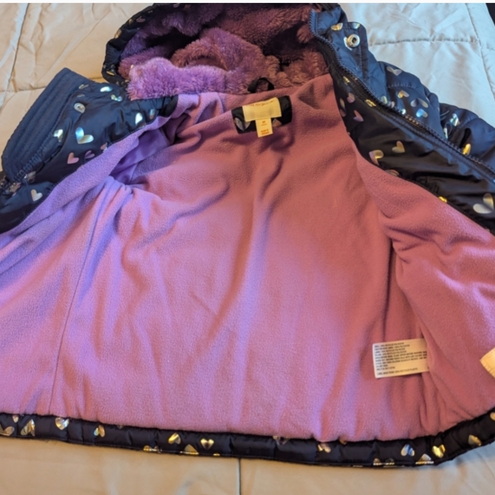 Cat & Jack Navy Puffer Jacket with Metallic Hearts - Picture 7 of 10